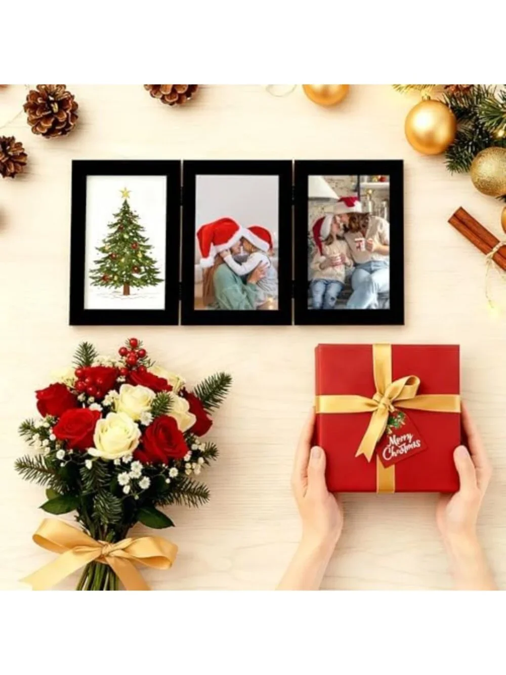 Stylish Brown Triple 5x7 Picture Frame - Vertical Wall Decor for Home & Office